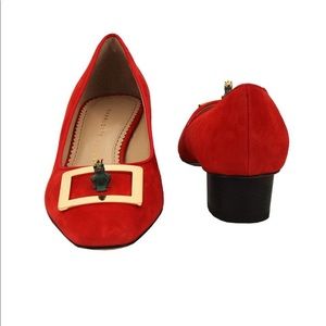 Charlotte Olympia Kiss Me Quick Suede Court Shoe